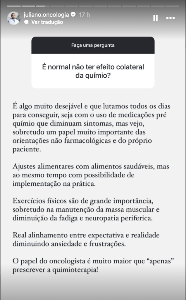 É normal não ter efeito colateral na quimio?